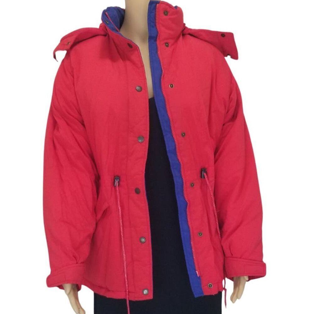 80s Goose Down Red Puffer Winter Coat Detachable Hood SZ Small VINTAGE CABELA'S